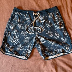 Vuori Navy Leaf Print Board Shorts